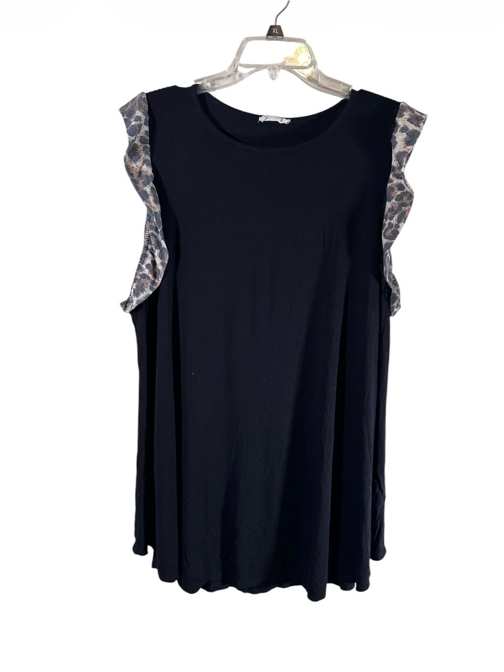 Beeson River black leopard ruffle oversized tank top tunic women’s plus 3XL
